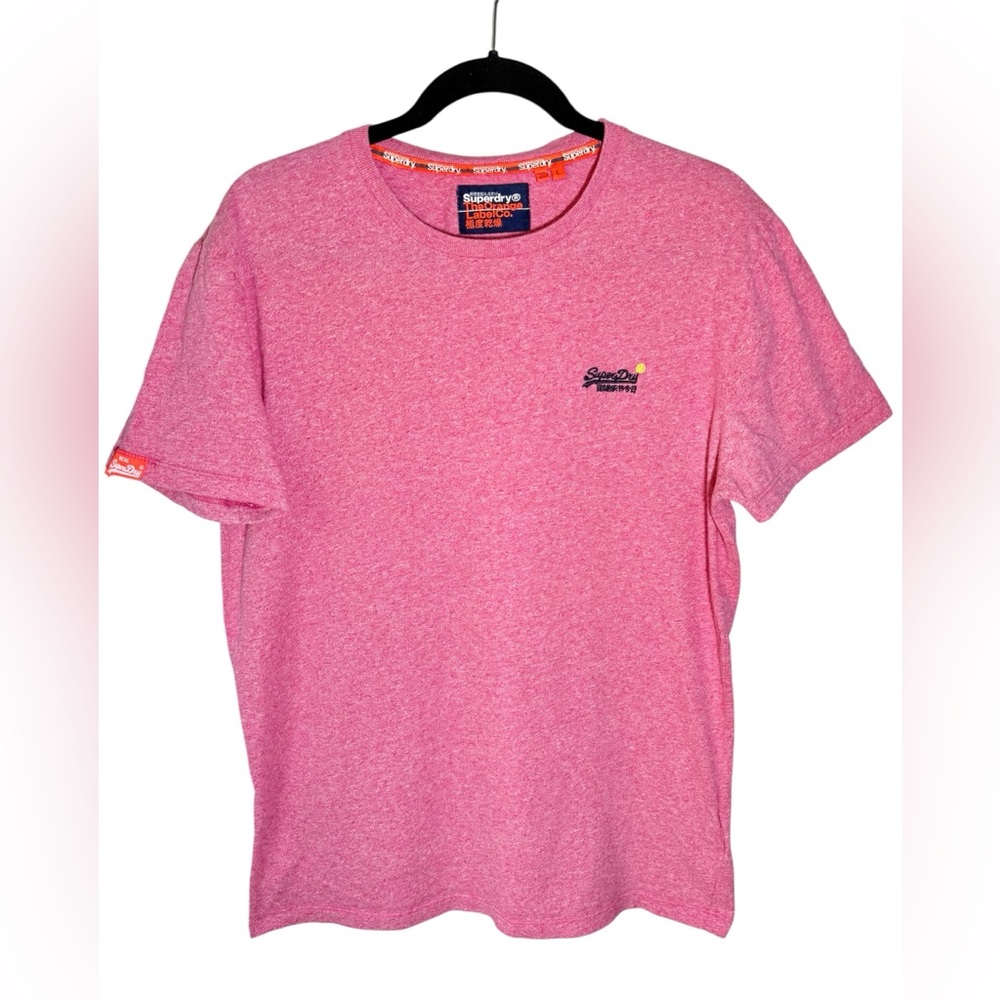 SuperDry Men’s Tee T-Shirt 100% Cotton Large Embroidered Essential Logo Pink
